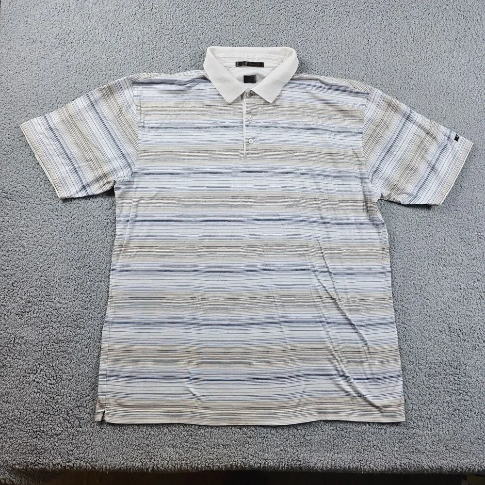 Nike Tiger Woods Polo Shirt Mens XL Ivory Striped Cotton Golf Casual Collection